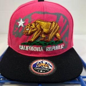 Pink flat bill California republic SnapBack baseball cap